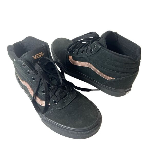 Vans Classic Sk8-Hi Women's Sz 8 Black/Metallic Rose Pink Canvas Sneaker Lace Up - Picture 1 of 11